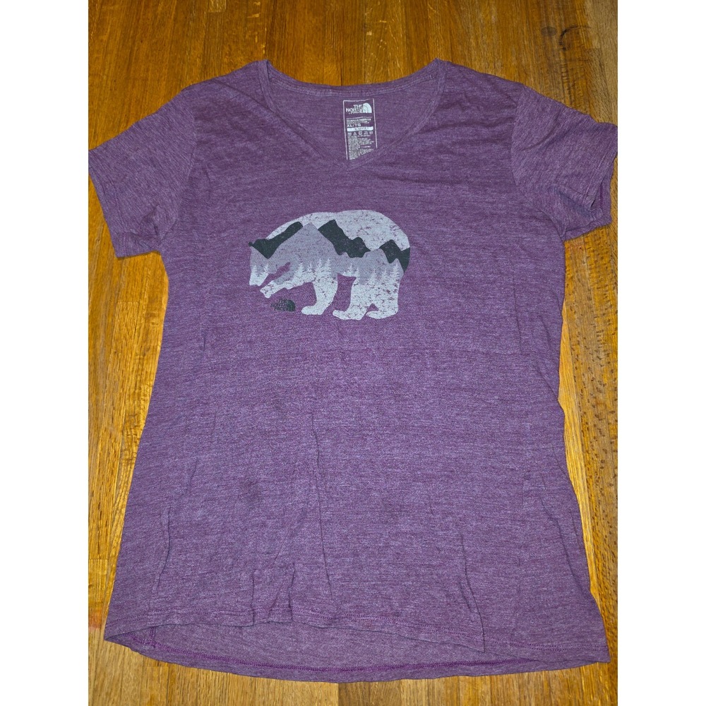 The North Face Womens XL Purple Heather Bear Mountain Graphic V-Neck T-Shirt